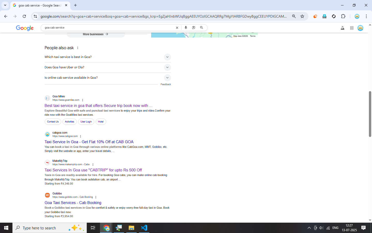 CabGoa ranking #1 on Google