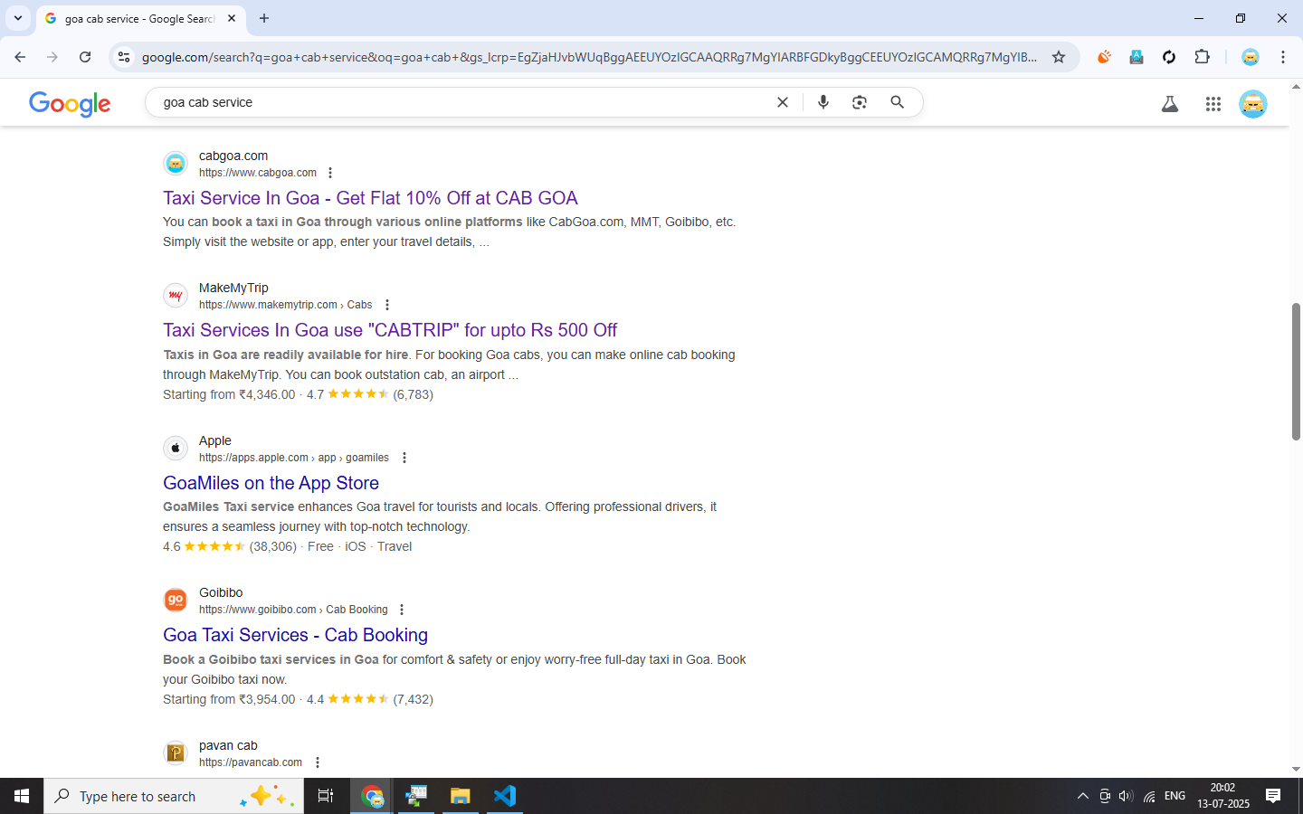CabGoa ranking #1 above JustDial